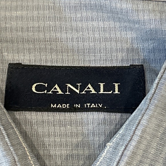 Canali Dress Shirt Mens 43-17 Blue Long Sleeve Button Cotton Italy Preppy Formal - Picture 3 of 10